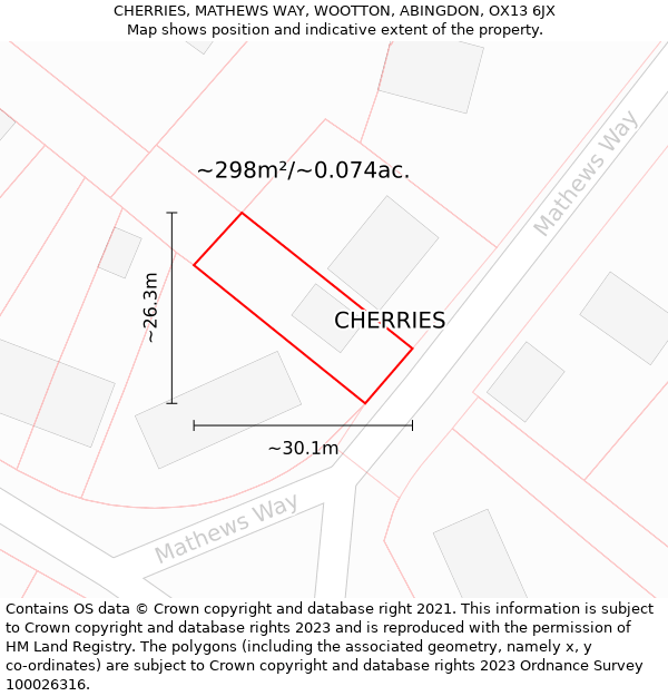 CHERRIES, MATHEWS WAY, WOOTTON, ABINGDON, OX13 6JX: Plot and title map