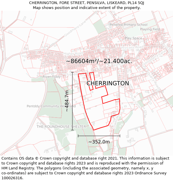 CHERRINGTON, FORE STREET, PENSILVA, LISKEARD, PL14 5QJ: Plot and title map