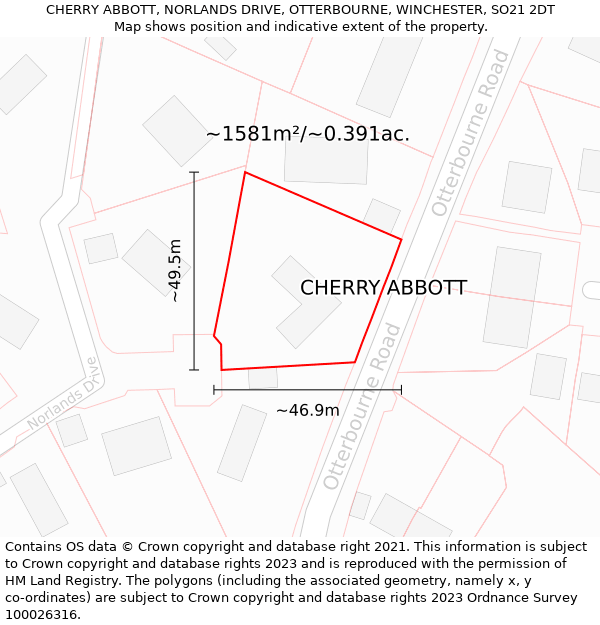 CHERRY ABBOTT, NORLANDS DRIVE, OTTERBOURNE, WINCHESTER, SO21 2DT: Plot and title map