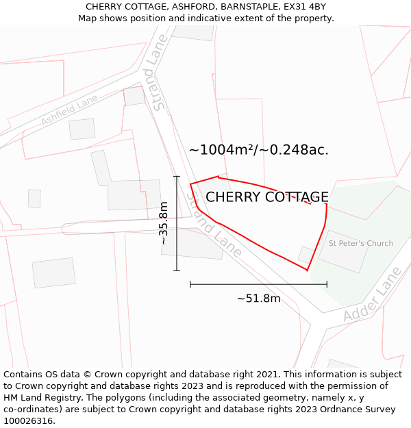 CHERRY COTTAGE, ASHFORD, BARNSTAPLE, EX31 4BY: Plot and title map