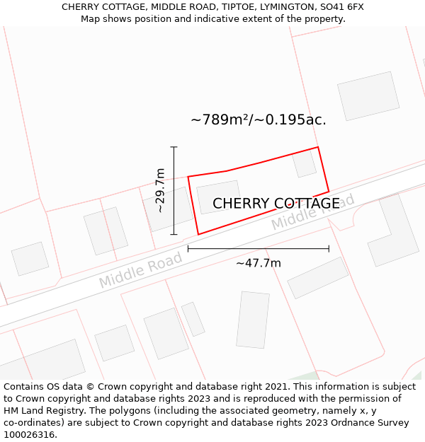 CHERRY COTTAGE, MIDDLE ROAD, TIPTOE, LYMINGTON, SO41 6FX: Plot and title map