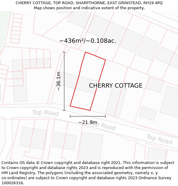 CHERRY COTTAGE, TOP ROAD, SHARPTHORNE, EAST GRINSTEAD, RH19 4PQ: Plot and title map