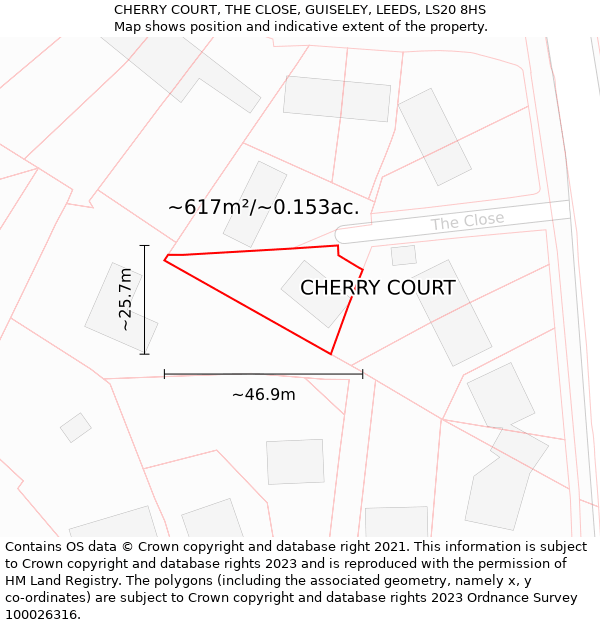 CHERRY COURT, THE CLOSE, GUISELEY, LEEDS, LS20 8HS: Plot and title map