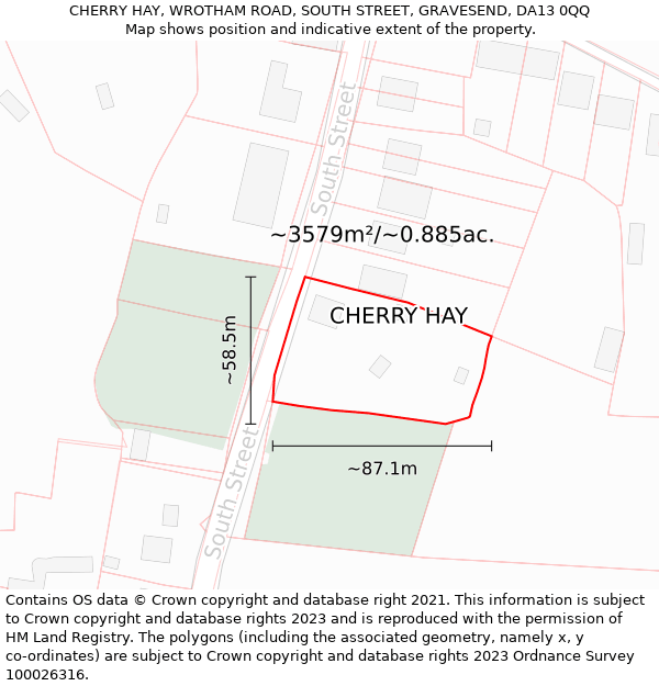 CHERRY HAY, WROTHAM ROAD, SOUTH STREET, GRAVESEND, DA13 0QQ: Plot and title map