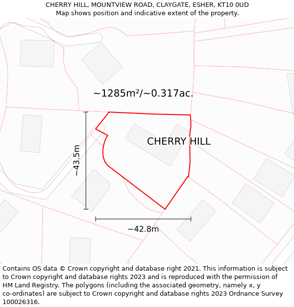 CHERRY HILL, MOUNTVIEW ROAD, CLAYGATE, ESHER, KT10 0UD: Plot and title map