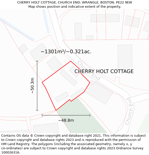 CHERRY HOLT COTTAGE, CHURCH END, WRANGLE, BOSTON, PE22 9EW: Plot and title map