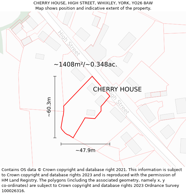 CHERRY HOUSE, HIGH STREET, WHIXLEY, YORK, YO26 8AW: Plot and title map