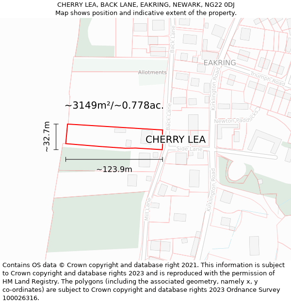 CHERRY LEA, BACK LANE, EAKRING, NEWARK, NG22 0DJ: Plot and title map