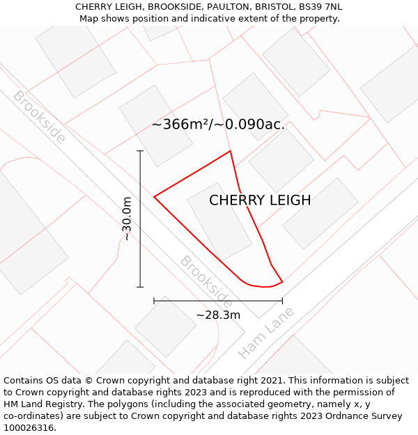 CHERRY LEIGH, BROOKSIDE, PAULTON, BRISTOL, BS39 7NL: Plot and title map