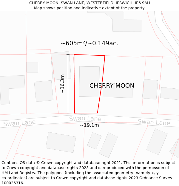 CHERRY MOON, SWAN LANE, WESTERFIELD, IPSWICH, IP6 9AH: Plot and title map