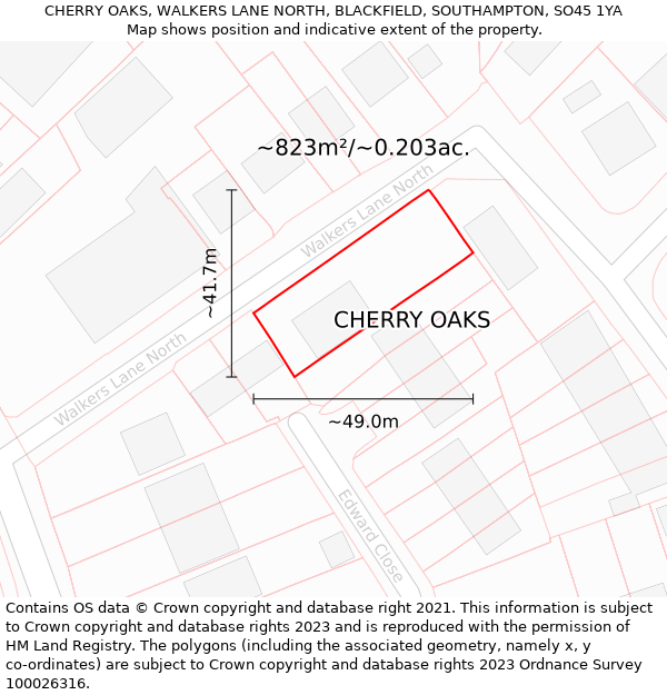 CHERRY OAKS, WALKERS LANE NORTH, BLACKFIELD, SOUTHAMPTON, SO45 1YA: Plot and title map