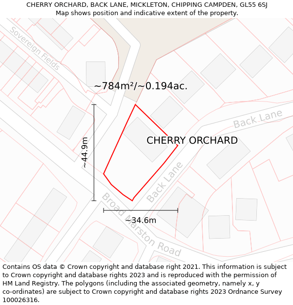 CHERRY ORCHARD, BACK LANE, MICKLETON, CHIPPING CAMPDEN, GL55 6SJ: Plot and title map