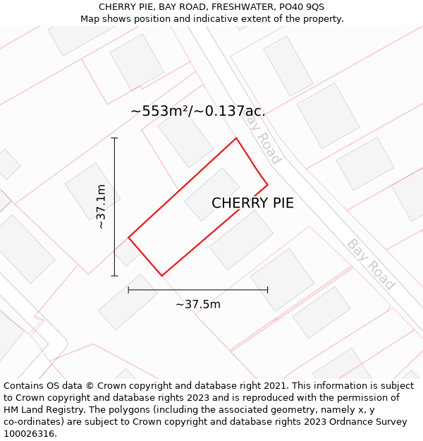 CHERRY PIE, BAY ROAD, FRESHWATER, PO40 9QS: Plot and title map