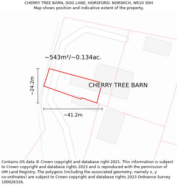 CHERRY TREE BARN, DOG LANE, HORSFORD, NORWICH, NR10 3DH: Plot and title map
