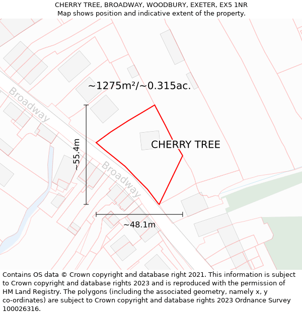 CHERRY TREE, BROADWAY, WOODBURY, EXETER, EX5 1NR: Plot and title map