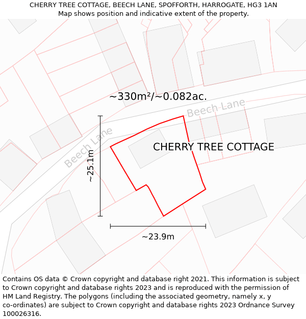 CHERRY TREE COTTAGE, BEECH LANE, SPOFFORTH, HARROGATE, HG3 1AN: Plot and title map