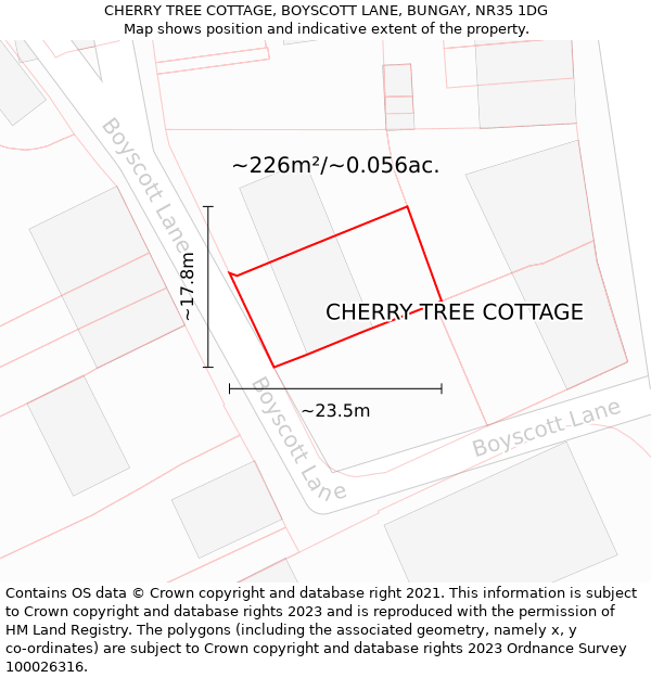 CHERRY TREE COTTAGE, BOYSCOTT LANE, BUNGAY, NR35 1DG: Plot and title map