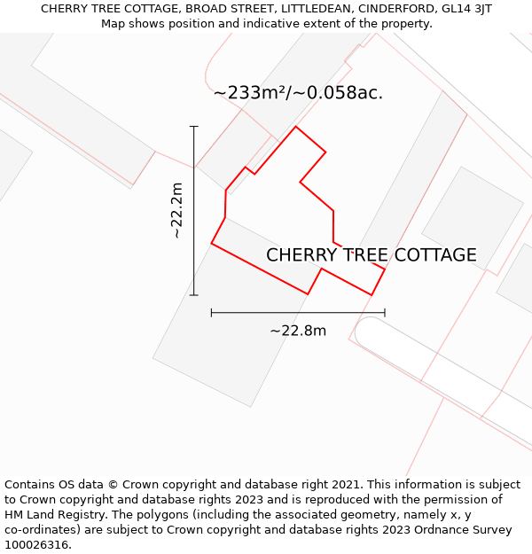 CHERRY TREE COTTAGE, BROAD STREET, LITTLEDEAN, CINDERFORD, GL14 3JT: Plot and title map