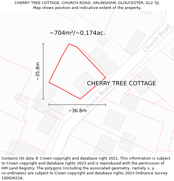 CHERRY TREE COTTAGE, CHURCH ROAD, ARLINGHAM, GLOUCESTER, GL2 7JL: Plot and title map