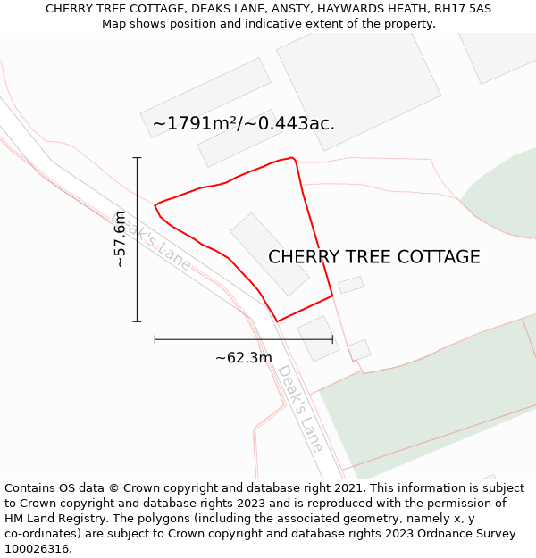 CHERRY TREE COTTAGE, DEAKS LANE, ANSTY, HAYWARDS HEATH, RH17 5AS: Plot and title map