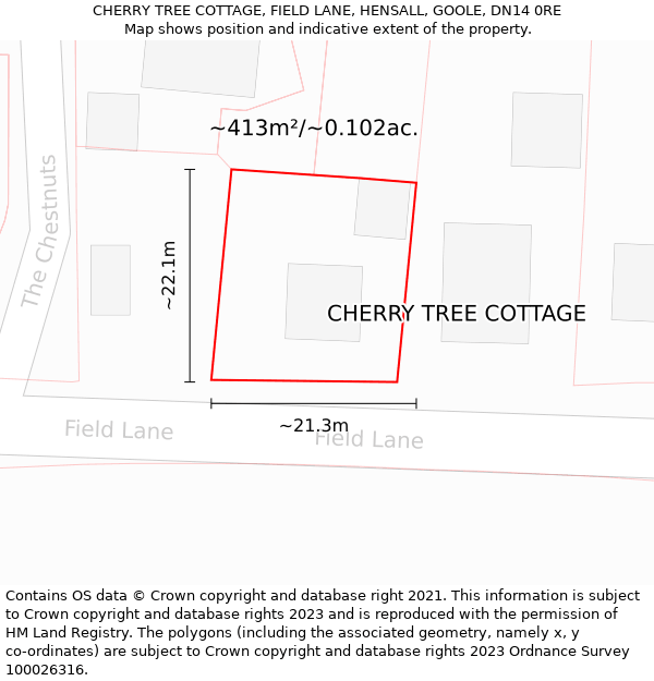 CHERRY TREE COTTAGE, FIELD LANE, HENSALL, GOOLE, DN14 0RE: Plot and title map