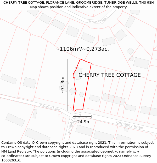 CHERRY TREE COTTAGE, FLORANCE LANE, GROOMBRIDGE, TUNBRIDGE WELLS, TN3 9SH: Plot and title map