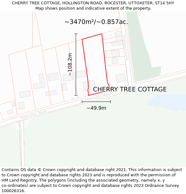 CHERRY TREE COTTAGE, HOLLINGTON ROAD, ROCESTER, UTTOXETER, ST14 5HY: Plot and title map