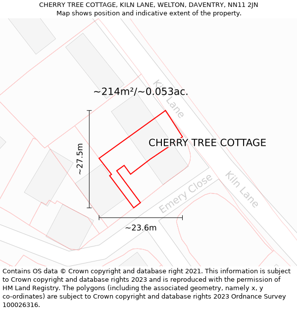 CHERRY TREE COTTAGE, KILN LANE, WELTON, DAVENTRY, NN11 2JN: Plot and title map