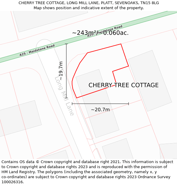 CHERRY TREE COTTAGE, LONG MILL LANE, PLATT, SEVENOAKS, TN15 8LG: Plot and title map