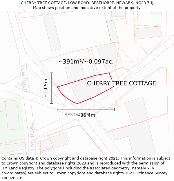 CHERRY TREE COTTAGE, LOW ROAD, BESTHORPE, NEWARK, NG23 7HJ: Plot and title map