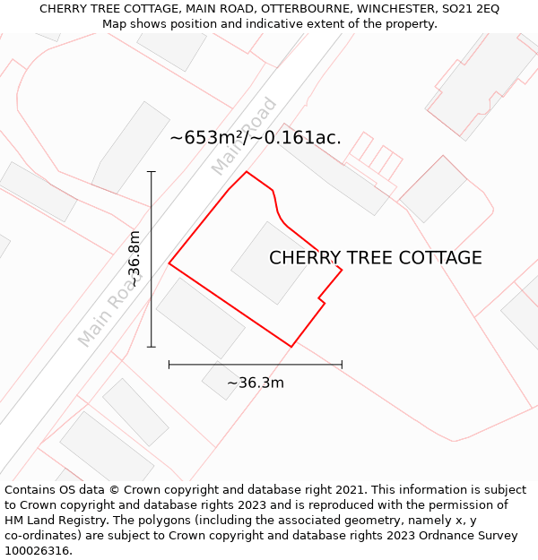 CHERRY TREE COTTAGE, MAIN ROAD, OTTERBOURNE, WINCHESTER, SO21 2EQ: Plot and title map