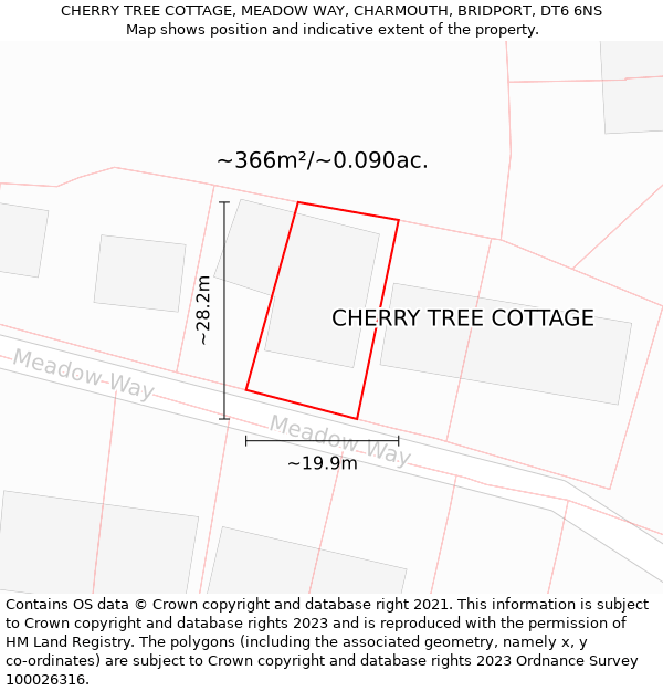 CHERRY TREE COTTAGE, MEADOW WAY, CHARMOUTH, BRIDPORT, DT6 6NS: Plot and title map