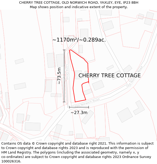 CHERRY TREE COTTAGE, OLD NORWICH ROAD, YAXLEY, EYE, IP23 8BH: Plot and title map