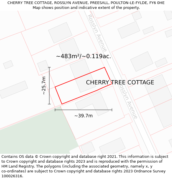 CHERRY TREE COTTAGE, ROSSLYN AVENUE, PREESALL, POULTON-LE-FYLDE, FY6 0HE: Plot and title map
