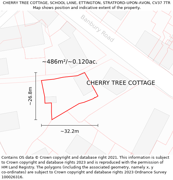 CHERRY TREE COTTAGE, SCHOOL LANE, ETTINGTON, STRATFORD-UPON-AVON, CV37 7TR: Plot and title map