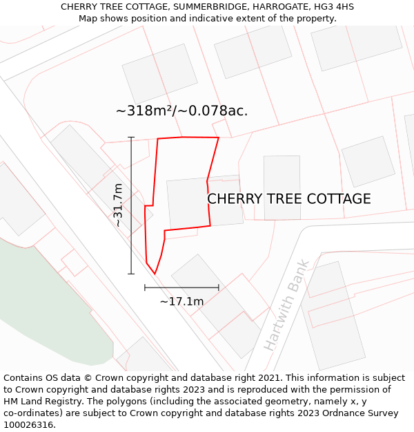 CHERRY TREE COTTAGE, SUMMERBRIDGE, HARROGATE, HG3 4HS: Plot and title map