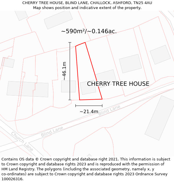 CHERRY TREE HOUSE, BLIND LANE, CHALLOCK, ASHFORD, TN25 4AU: Plot and title map