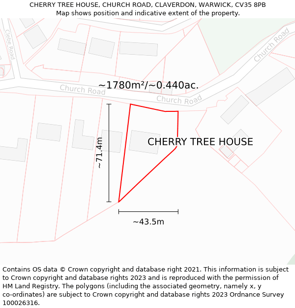 CHERRY TREE HOUSE, CHURCH ROAD, CLAVERDON, WARWICK, CV35 8PB: Plot and title map