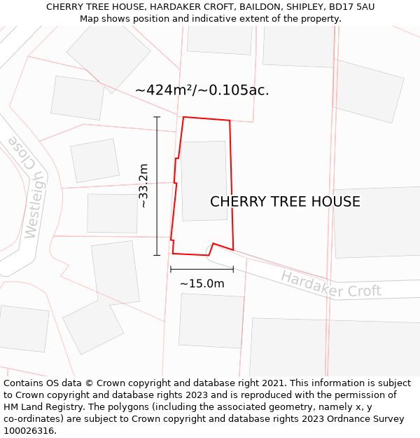 CHERRY TREE HOUSE, HARDAKER CROFT, BAILDON, SHIPLEY, BD17 5AU: Plot and title map