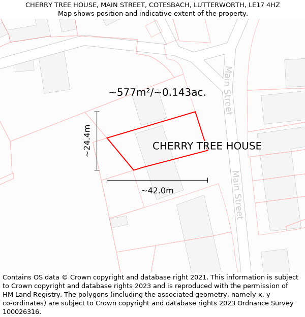 CHERRY TREE HOUSE, MAIN STREET, COTESBACH, LUTTERWORTH, LE17 4HZ: Plot and title map