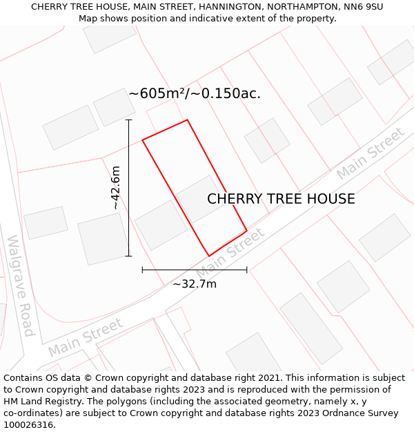 CHERRY TREE HOUSE, MAIN STREET, HANNINGTON, NORTHAMPTON, NN6 9SU: Plot and title map