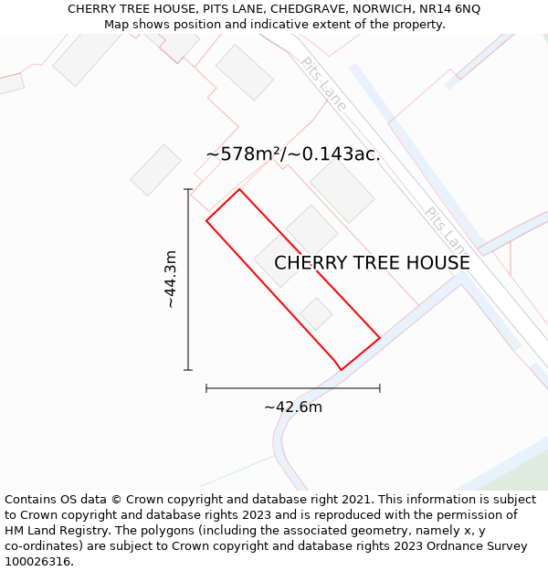 CHERRY TREE HOUSE, PITS LANE, CHEDGRAVE, NORWICH, NR14 6NQ: Plot and title map