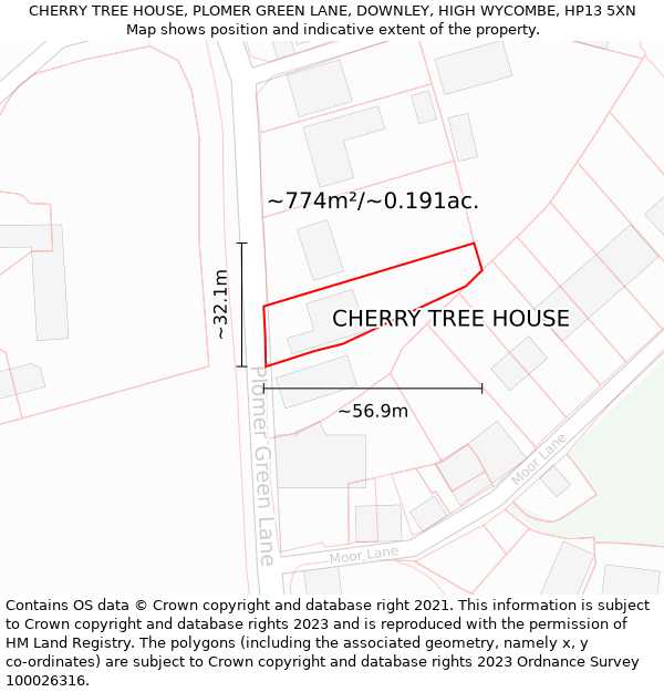 CHERRY TREE HOUSE, PLOMER GREEN LANE, DOWNLEY, HIGH WYCOMBE, HP13 5XN: Plot and title map