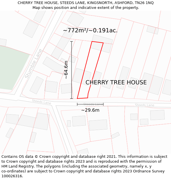 CHERRY TREE HOUSE, STEEDS LANE, KINGSNORTH, ASHFORD, TN26 1NQ: Plot and title map