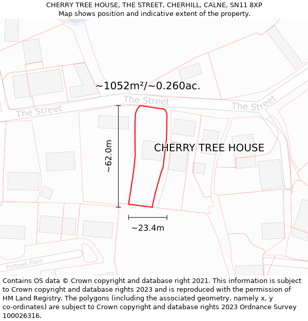 CHERRY TREE HOUSE, THE STREET, CHERHILL, CALNE, SN11 8XP: Plot and title map