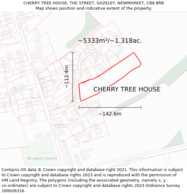 CHERRY TREE HOUSE, THE STREET, GAZELEY, NEWMARKET, CB8 8RB: Plot and title map