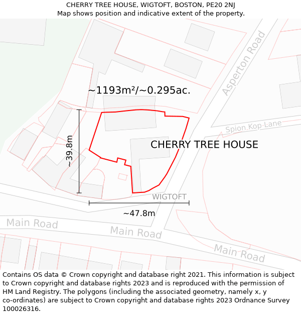 CHERRY TREE HOUSE, WIGTOFT, BOSTON, PE20 2NJ: Plot and title map