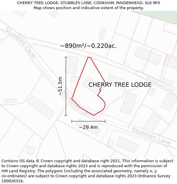 CHERRY TREE LODGE, STUBBLES LANE, COOKHAM, MAIDENHEAD, SL6 9PX: Plot and title map