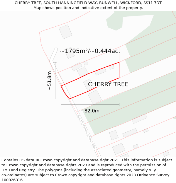 CHERRY TREE, SOUTH HANNINGFIELD WAY, RUNWELL, WICKFORD, SS11 7DT: Plot and title map