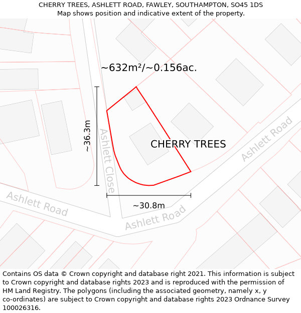 CHERRY TREES, ASHLETT ROAD, FAWLEY, SOUTHAMPTON, SO45 1DS: Plot and title map